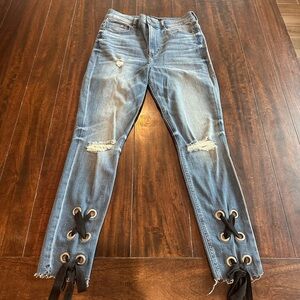 Express Light Blue Lace-Up Skinny Jeans